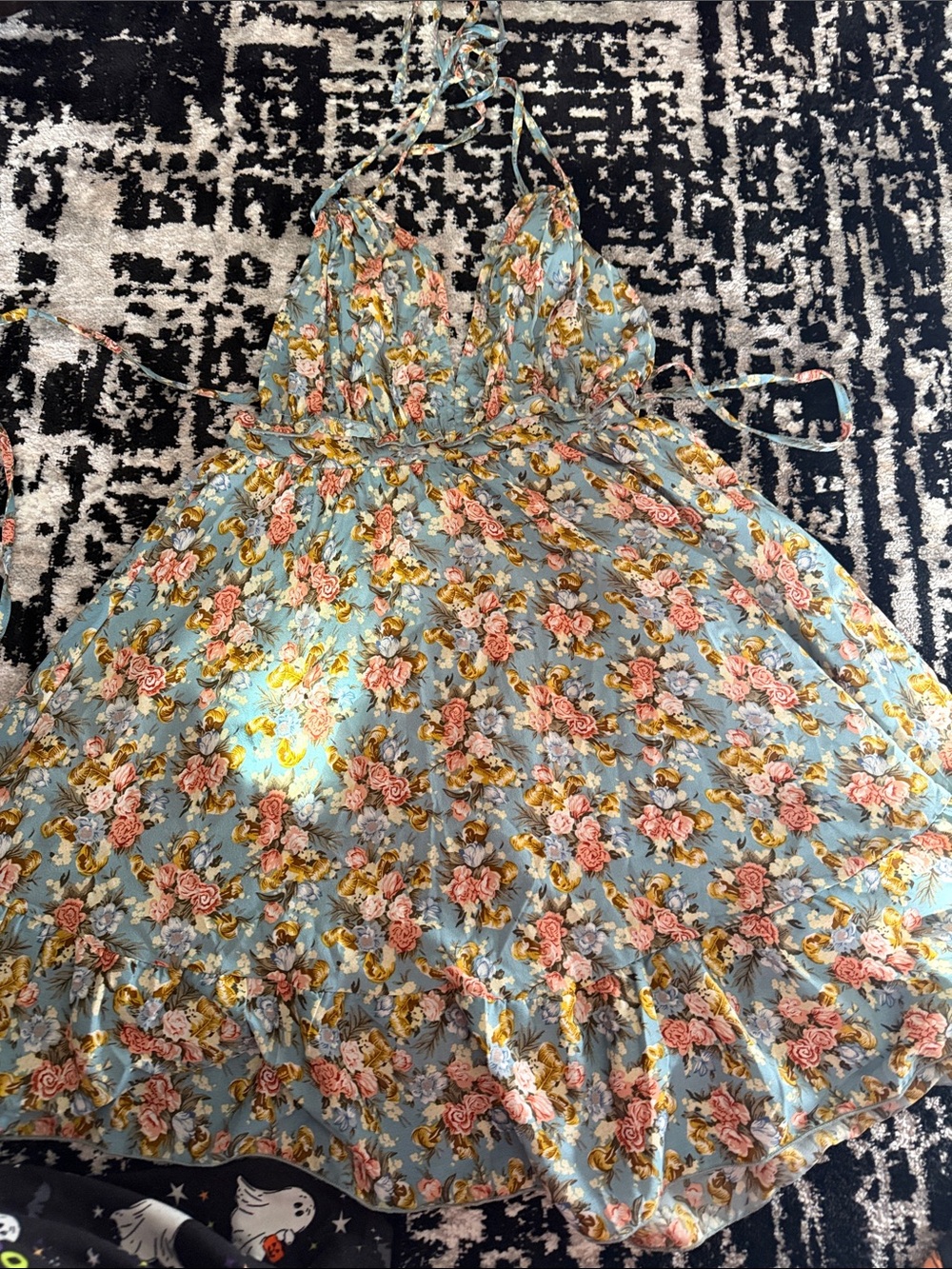 SHEIN Light Blue Floral Halter Sundress with Pink & Yellow Blooms